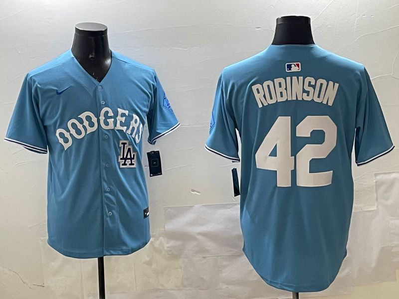 Men Los Angeles Dodgers #42 Robinson Light Blue Joint Name 2025 Nike MLB Jersey style 24->los angeles dodgers->MLB Jersey
